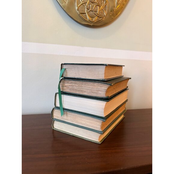 Vintage Decor Stack of 5 Green Hard Covered Vtg Books Wedding Movie Prop Staging - Picture 2 of 2